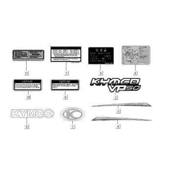 Autocollants Kymco VP50 4t ac techo argent