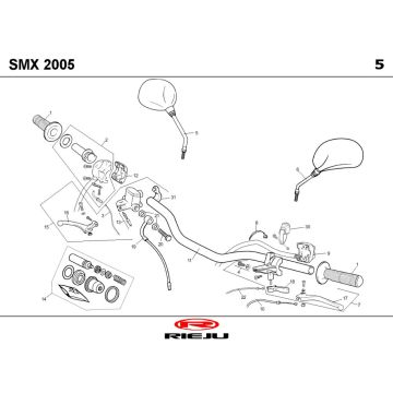 Pièces de direction Rieju SMX bleu 2006 2 temps