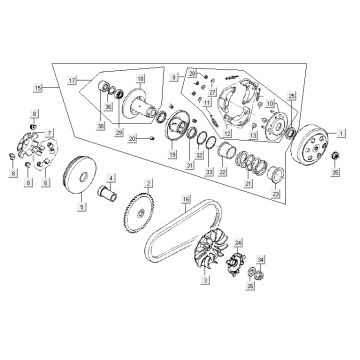 Accouplement de variateur Kymco Agility 10' 4 temps gris foncé