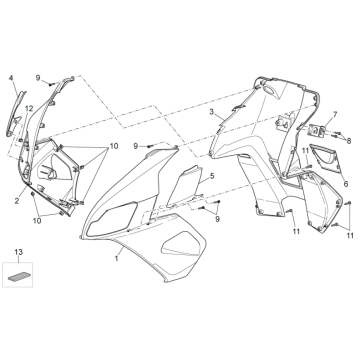 Caches avant III Aprilia SR 50 H2O ie+carb 2004-2009 vert