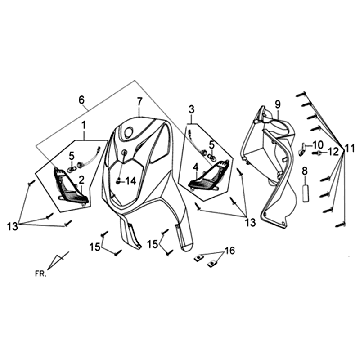 Plaque avant Clignotants Visière intérieure Sym Orbit II (Y108C BU289) jaune bleu