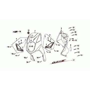 Façade/plaque intérieure/clignotants SYM Orbit II Euro 4 brun mat