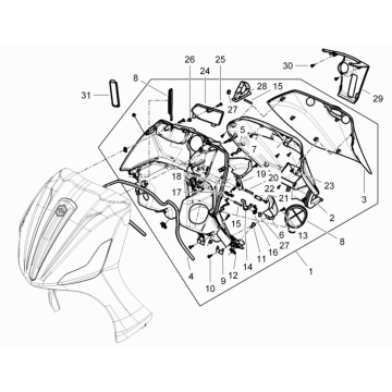 Boîtier avant : Piaggio Beverly 125 RST 4T 4V IE E3 2010-2015 (EMEA)