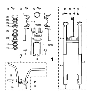 Fourche avant - Headset Peugeot Fox réservoir d'huile rouge