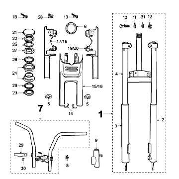 Fourche avant - casque Peugeot Fox rouge