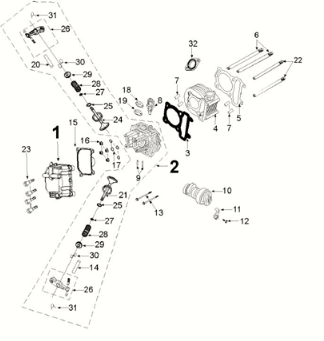 Cylinder head-cylinder Peugeot Django 125 EFI E5 2021-2022