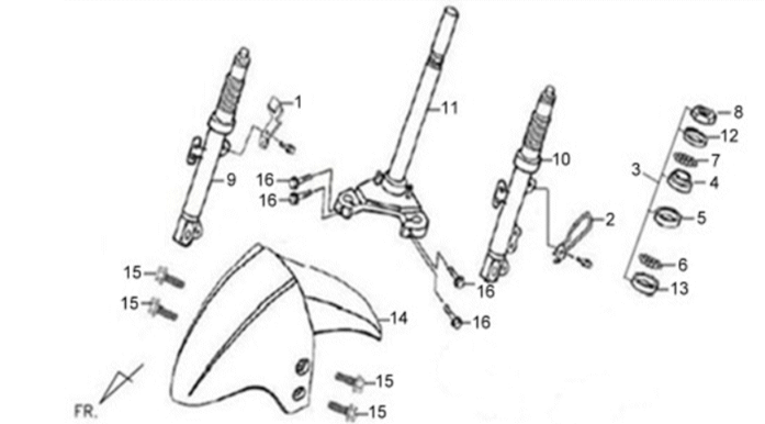 Fourche avant/garde-boue/casque Sym X'PRO 125 Gray (GY7450U)