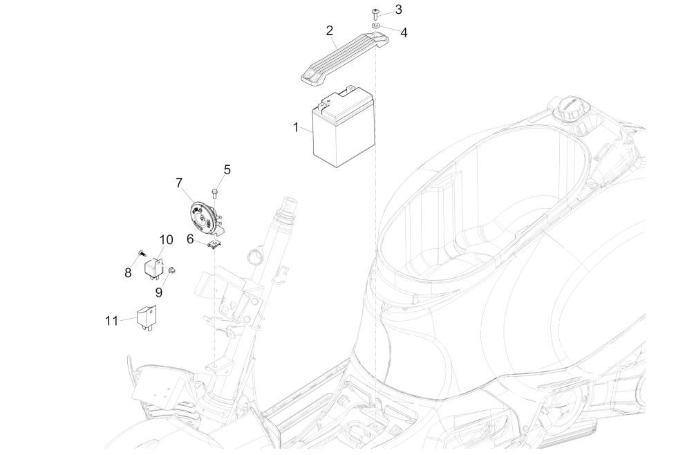 Batterie - klaxon - relais de démarrage GTS 125 IE