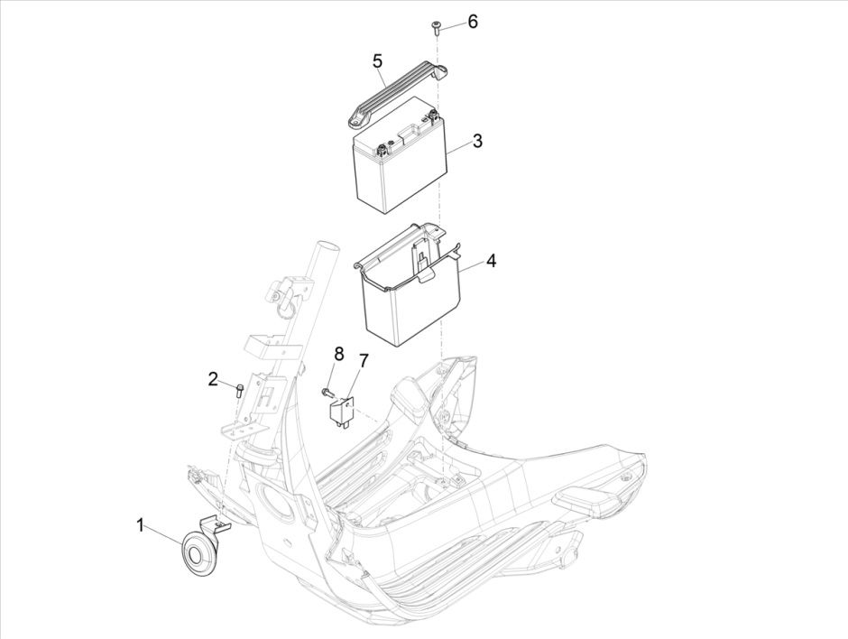 Batterie - Klaxon Vespa Sprint 4 temps 3 soupapes (injection euro5 IGET)