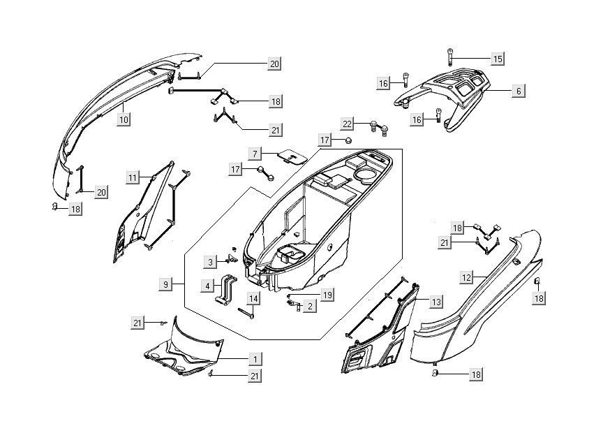caches arrière Kymco People S 4 temps bleu cristal