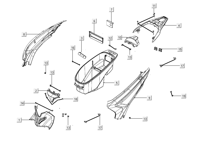 PIÈCES DE CAPUCHON ARRIÈRE Kymco People S 50i E4 Blue