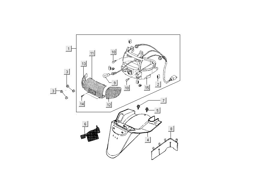 capot feu arrière Kymco Dink LC 2 temps argent