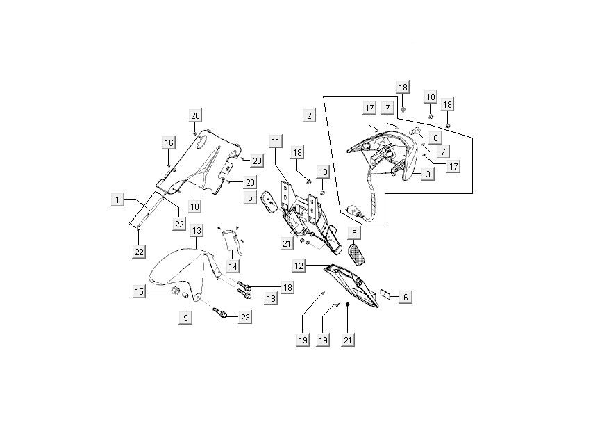 couvre feux arrière Kymco Super9 ac o.m 2 temps noir mat Rouge