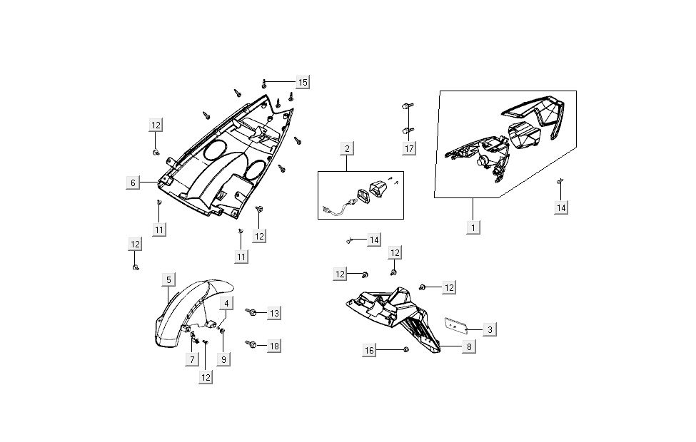 couvre feux arrière Kymco Super8 4 temps à partir de 2009 Noir mat