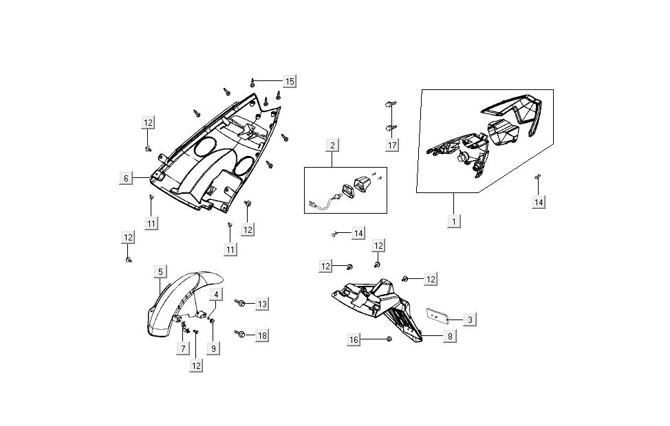couvre feux arrière Kymco Super 8 4 temps (2007-2009) Bleu jaune