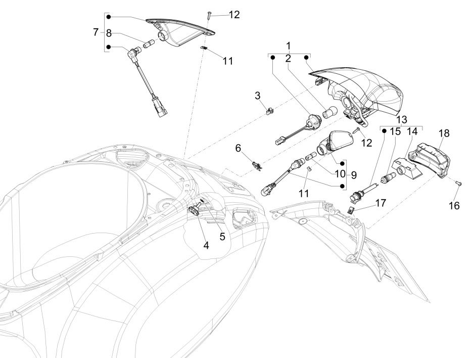 Feu arrière - Clignotants Vespa Sprint 4 temps et 3 soupapes (injection euro5 IGET)