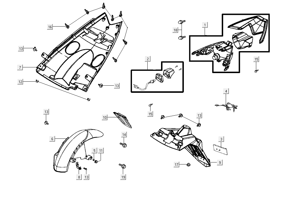 Feu arrière+capot Kymco Super8 Street 50i E4 Matt Black