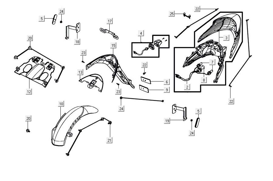 Feu arrière Kymco Agility 16'+ 4t argent métalique mat