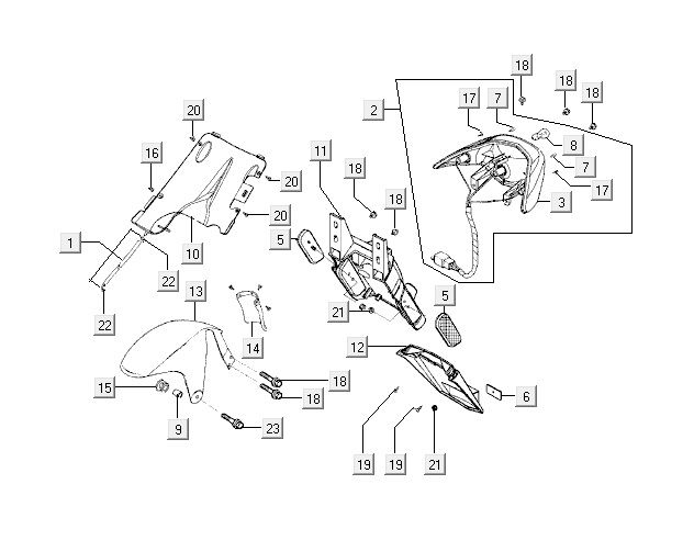 Feu arrière Kymco Super9 2t lc om noir-rouge mat
