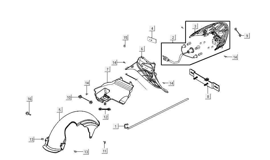 Feu arrière Kymco VP50i injection euro 4 tecno argent