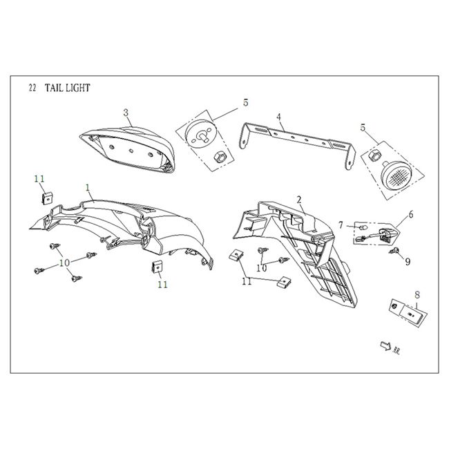 Feu arrière/garde-boue bleu foncé Agm Vx50 plus