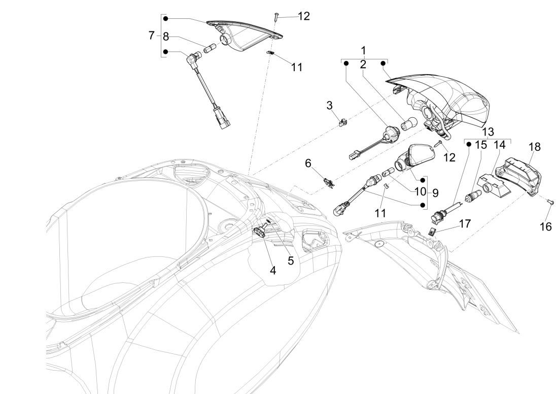 Feux arrières-Clignotants Vespa Primavera 125 4T 3V IE ABS