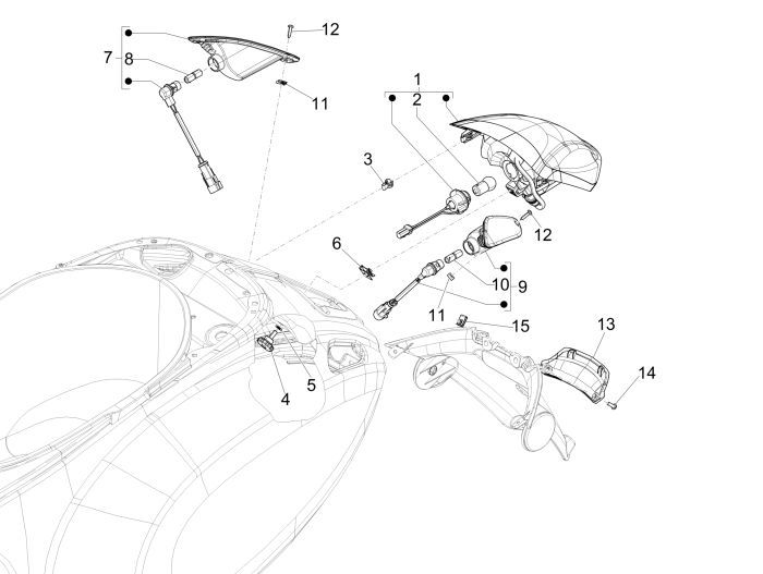 Feu arrière - Clignotants arrière Vespa Primavera 50 4T 4V AC