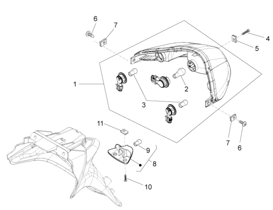 Feux arrière Piaggio Fly 125 4 temps 3V IE E3