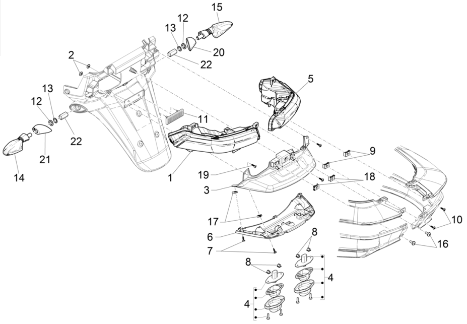 Feux arrière - Piaggio MP3 350 Maxi sport E4 ABS 2018-2020 (EMEA)