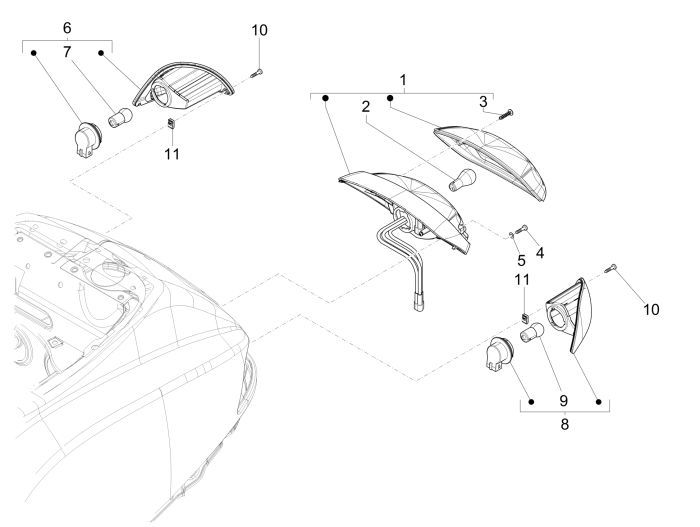Feu arrière Vespa LXV 2 temps