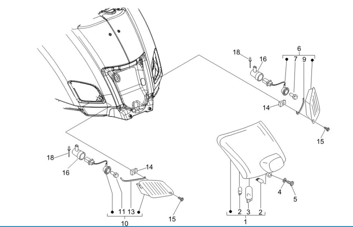Feux arrière - Clignotants Vespa GTV 250 4T 4V IE