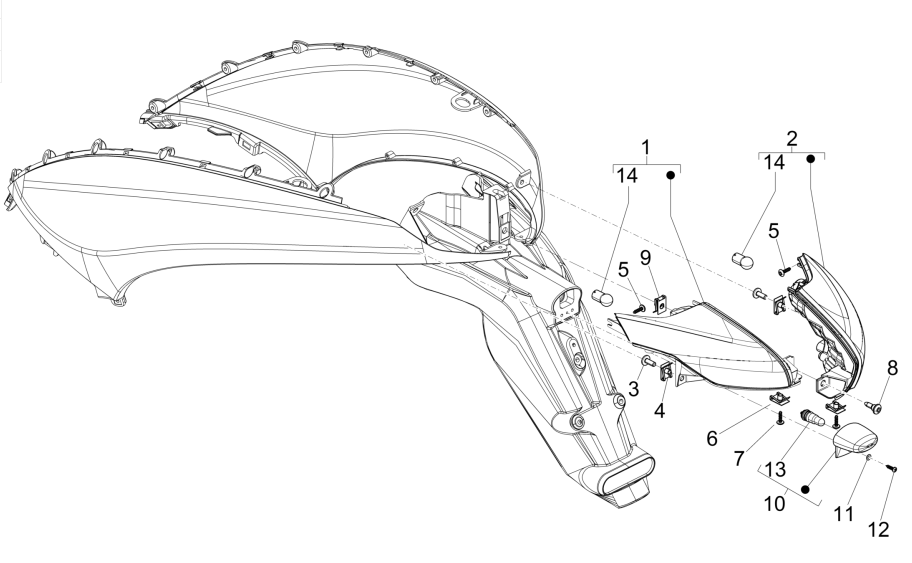 Feux arrière Piaggio Beverly 125 RST 4T 4V IE E3 2010-2015 (EMEA)