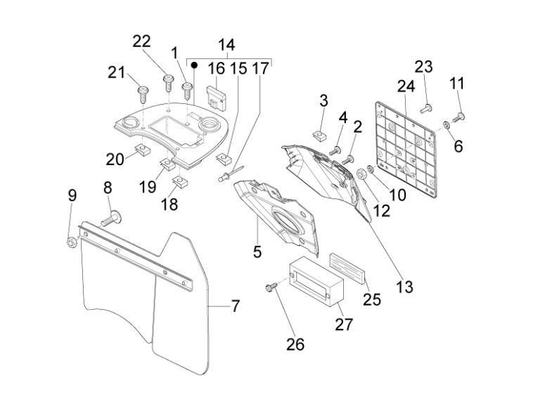 Couvercle de batterie de garde-boue arrière Vespa Lx 25km 4 temps 2 soupapes noir 98/A
