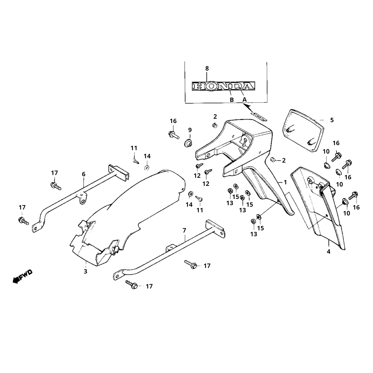 Pare-boue arrière intérieur et extérieur Honda MB50/MB80