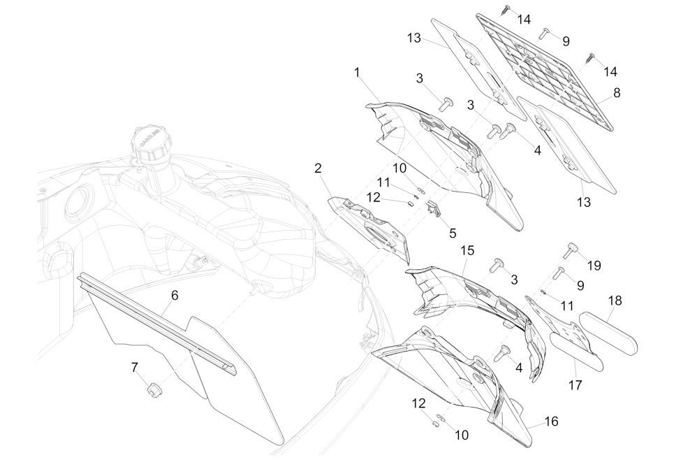 Garde boue arrière GTS 125 IE gris clair métallisé 711/B