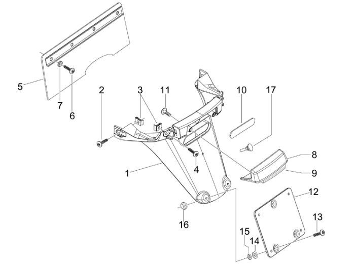 Garde boue arrière Vespa S 25km 4 temps 2 soupapes noir lucido 94