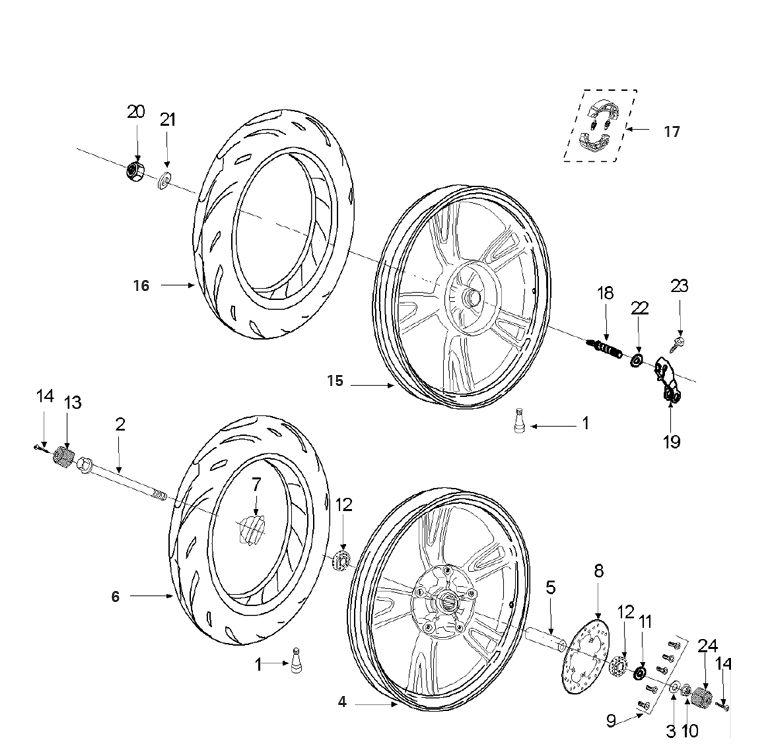 Roue arrière - Roue avant Peugeot Tweet 4 temps