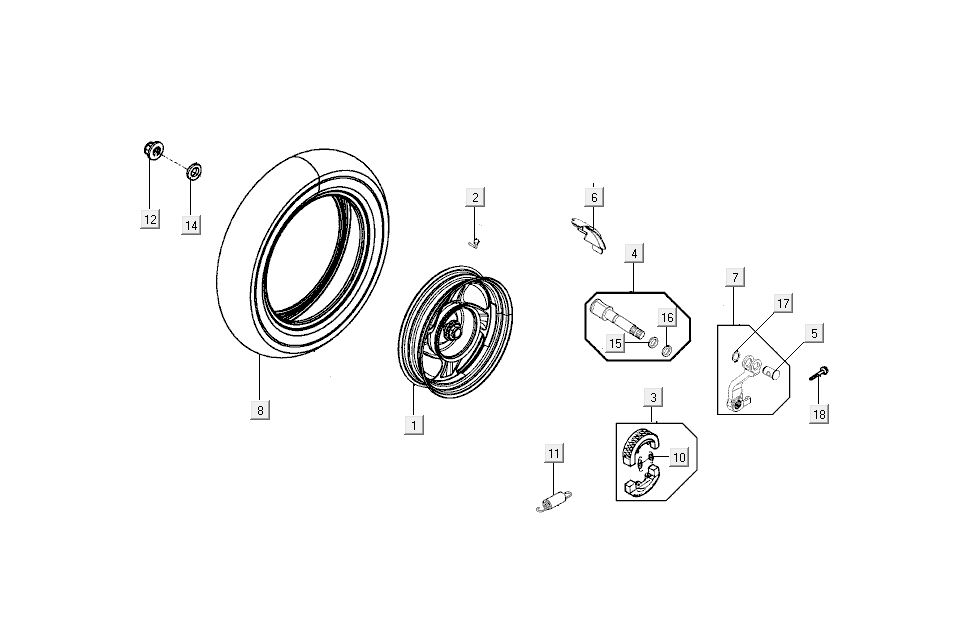 Roue arrière - frein Kymco New Sento 4 temps 50i rouge