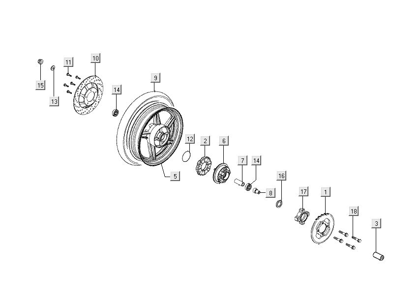 Roue arrière - Disque de frein Kymco Nexxon 50 4T AC gris foncé