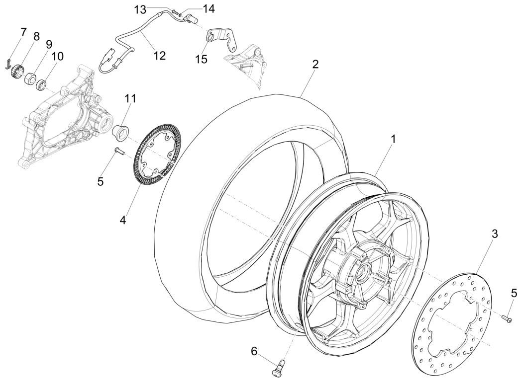 Roue arrière Piaggio MP3 300 ie E4 LT BUSINESS - SPORT NOABS-ABS 2016 - 2018 (EMEA)