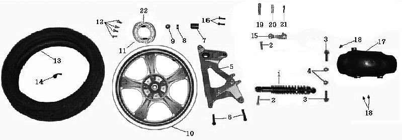 Roue arrière China Touring noire