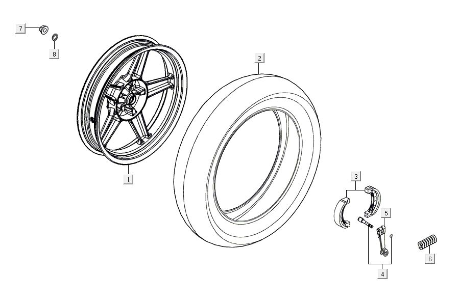 Roue arrière Kymco Agility 16'+ 4t argent métalique mat