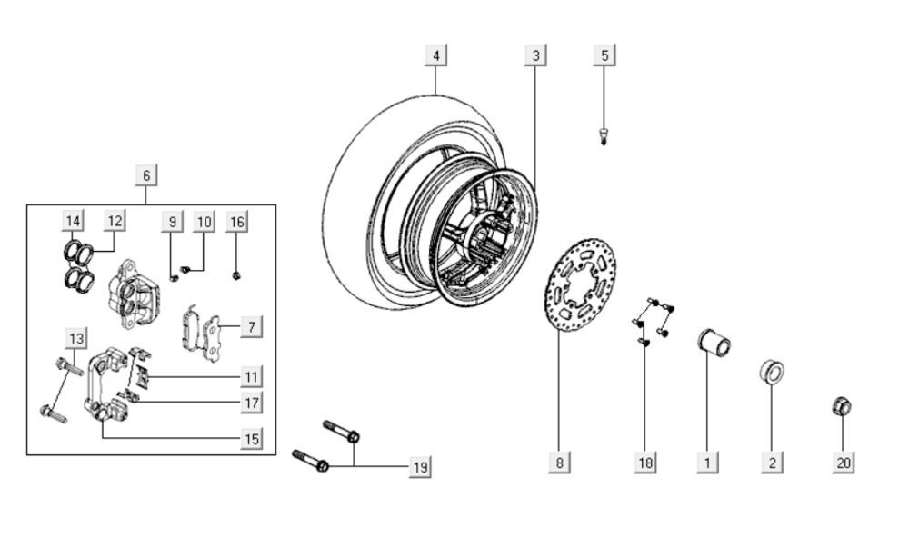 Roue arrière Kymco Downtown 300i blanche