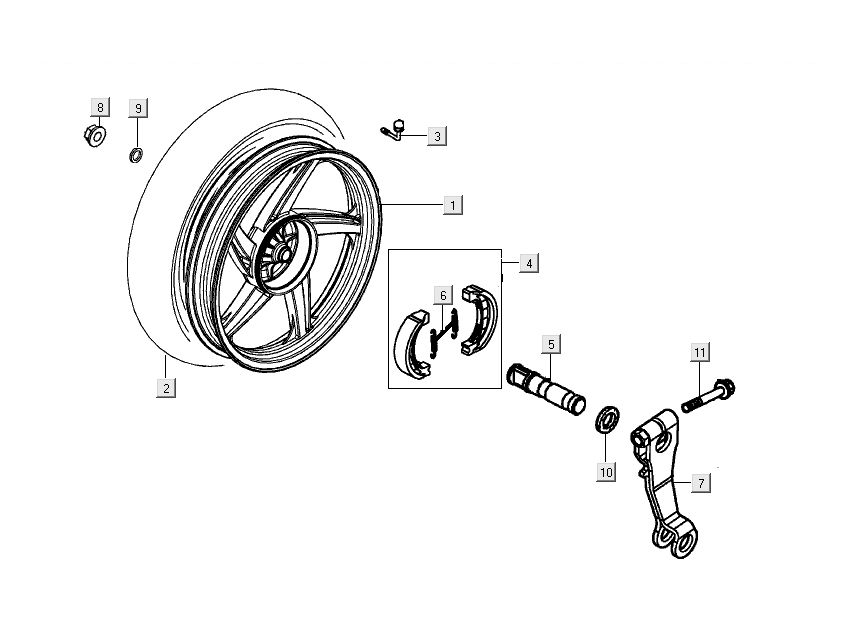 Roue arrière - Mâchoires de frein Kymco People S 50 4T AC bleu électrique