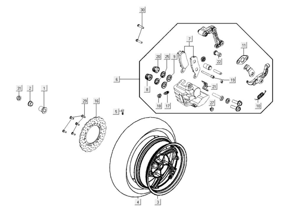 Roue arrière Kymco Xciting 400i Jaune