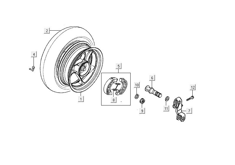 Roue arrière - Mâchoires de frein Kymco Yup 50 2T AC argent-orange