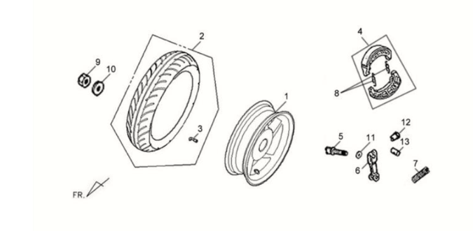 Roue arrière/béquille centrale Sym Fiddle II 125S