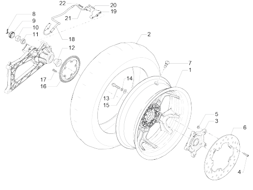 Roue arrière MP3 500 LT Sport 2014-2016