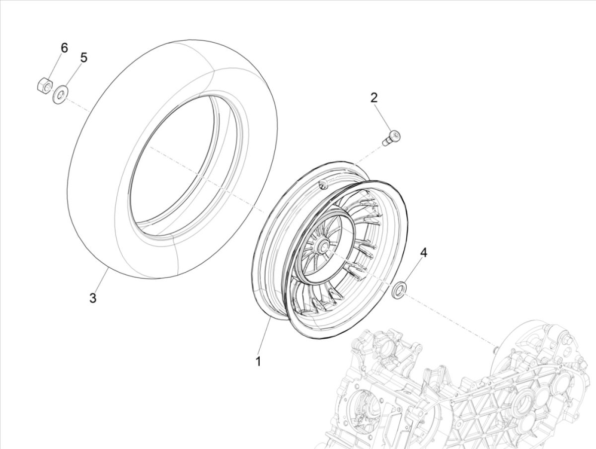 Roue arrière de la Vespa Sprint 125 4T 3V IE ABS E5 2021 (EMEA)