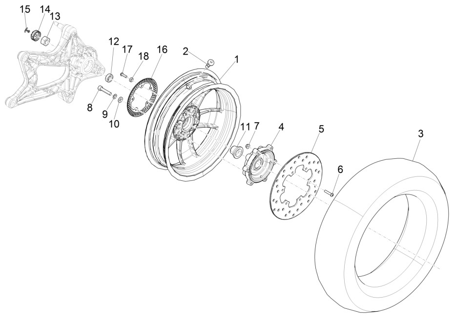 Roue arrière Vespa GTS 125 4T E4 ABS 2019 (EMEA)